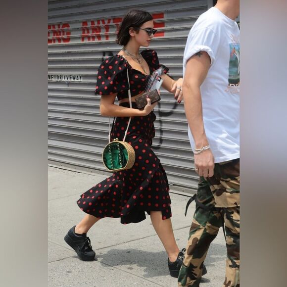 Marianna Senchina Two-Piece Black Polka Dot Bow Top Ruffled Midi Skirt Size M - Picture 5 of 15